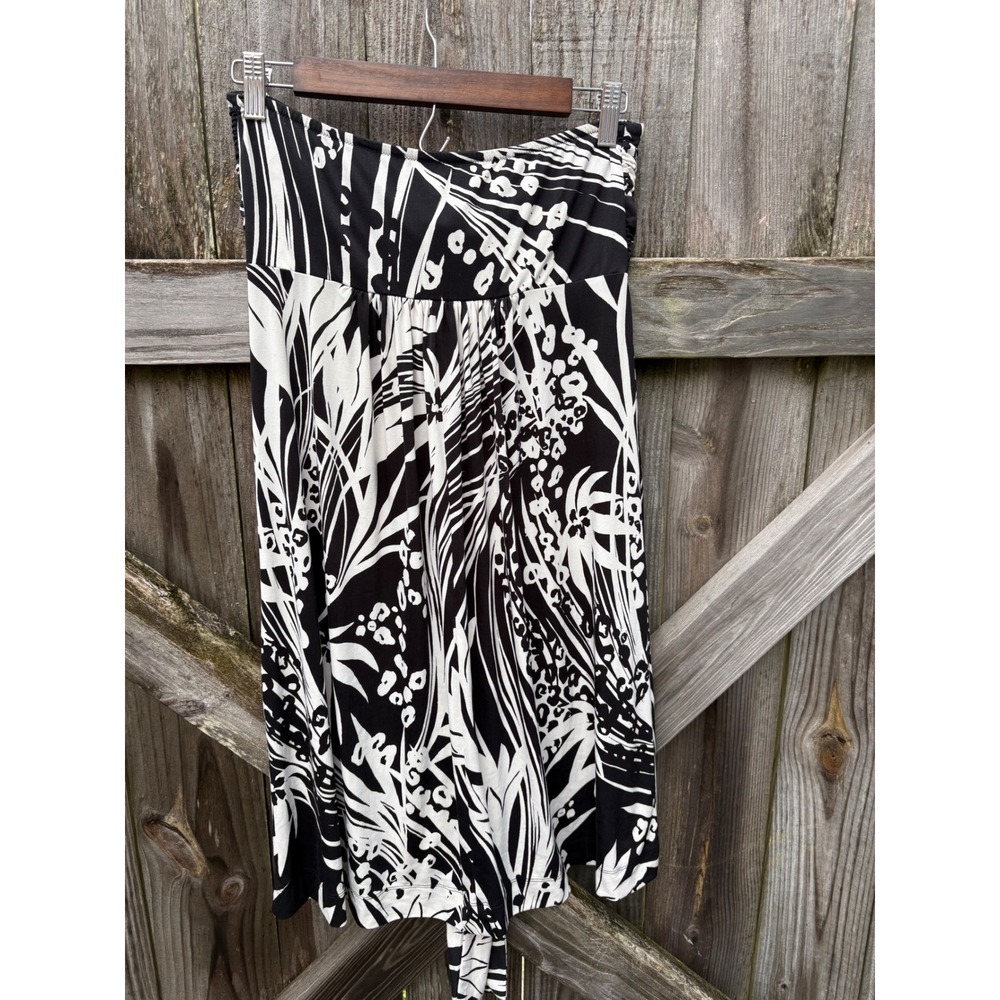 Soma Black White Tropical Strapless Midi Dress Small Floral Stretch Jersey‎ Knit